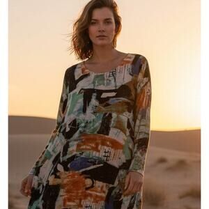 Dorman lightweight geometric mod print asymmetrical lagenlook blouse